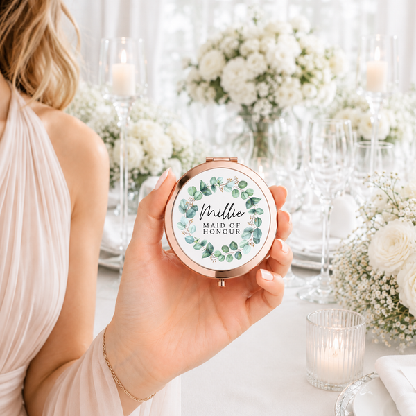 Personalised Compact Mirrors for Maid of Honour with Heart