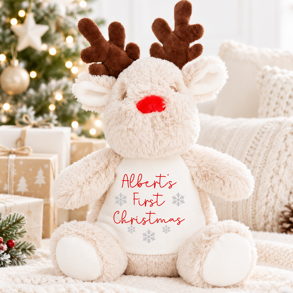 Personalised 1st Christmas Reindeer Soft Toy,Baby's 1st Christmas Custom Name Teddy Gift