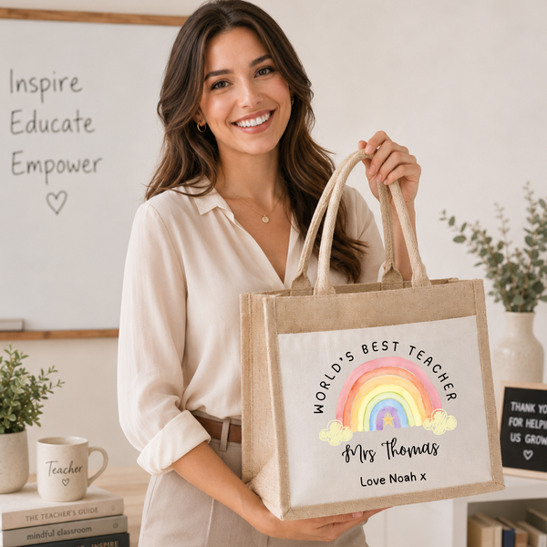 Personalised Rainbow Teacher Tote Bag