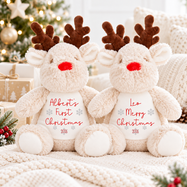 Personalised 1st Christmas Reindeer Soft Toy,Baby's 1st Christmas Custom Name Teddy Gift