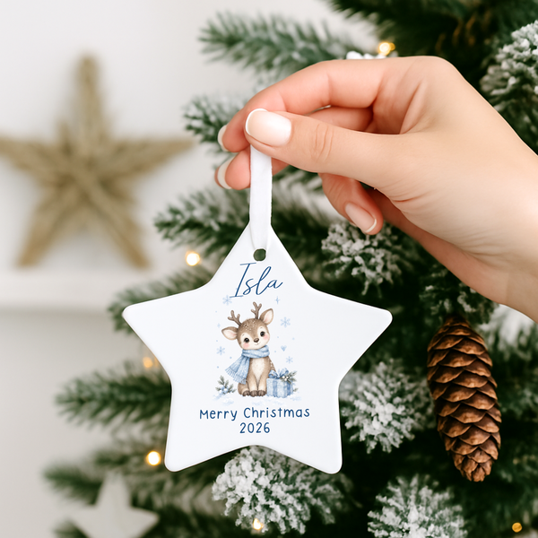 Personalised Penguin Or Reindeer Ceramic Hanging Bauble
