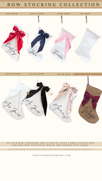 Personalised Whimsical Pastel Bow stockings, Christmas Gifts, First Christmas Gift