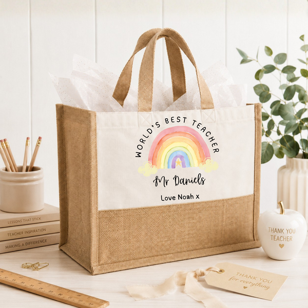 Personalised Rainbow Teacher Tote Bag
