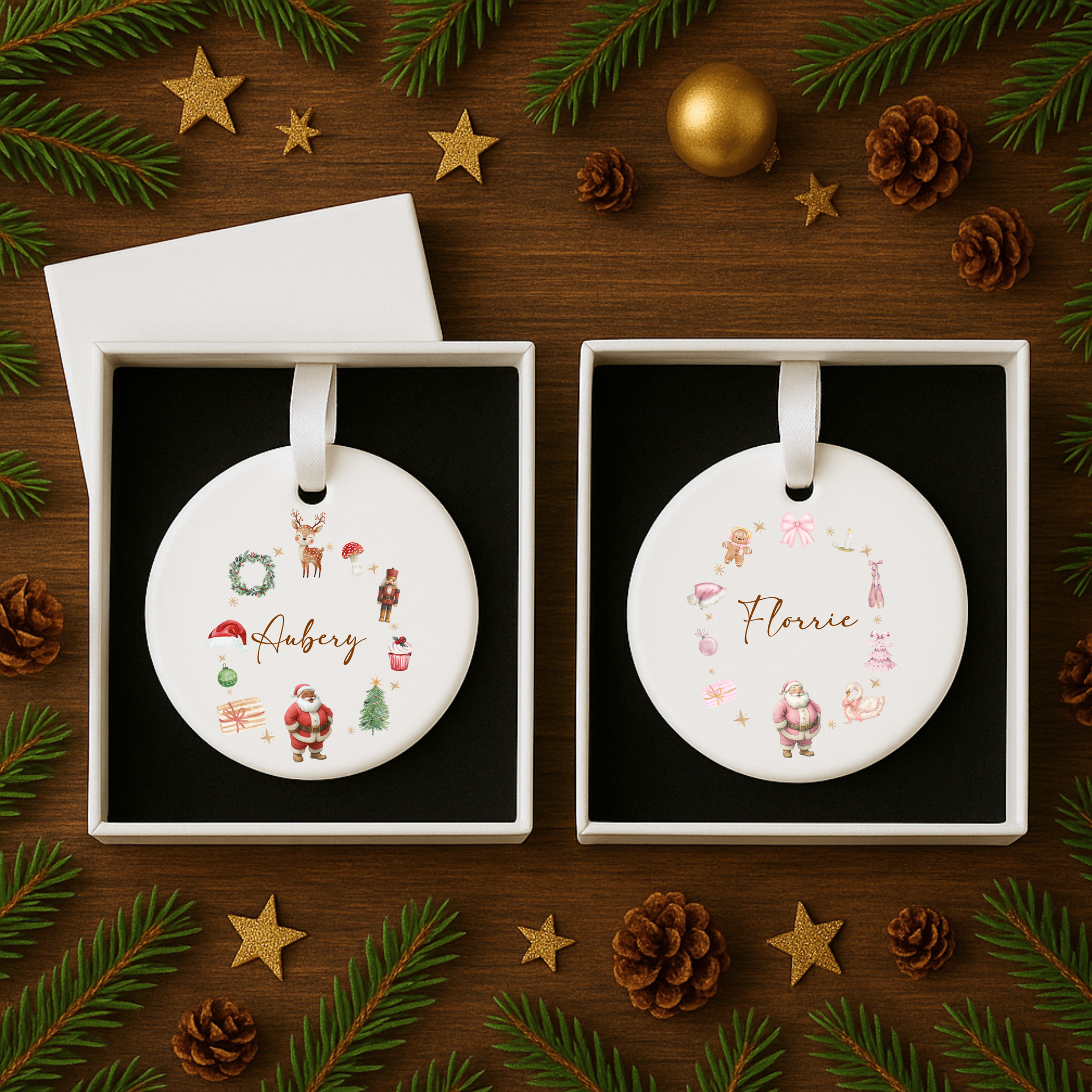 Personalised Christmas Santa Wreath Ceramic Hanging Bauble