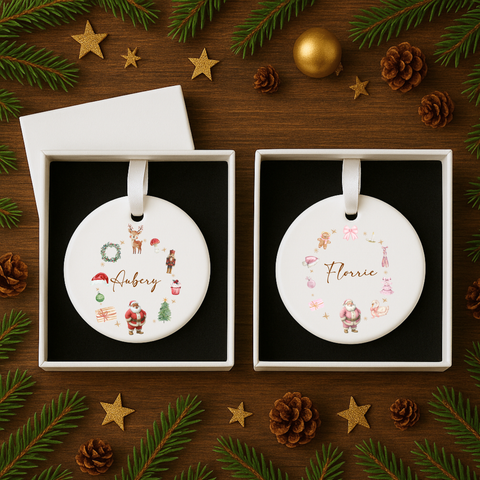 Personalised Christmas Santa Wreath Ceramic Hanging Bauble