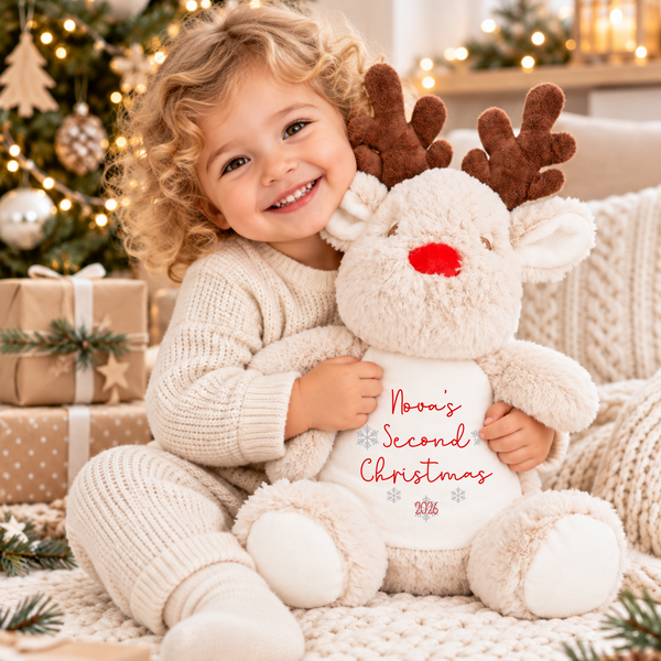 Personalised 1st Christmas Reindeer Soft Toy,Baby's 1st Christmas Custom Name Teddy Gift