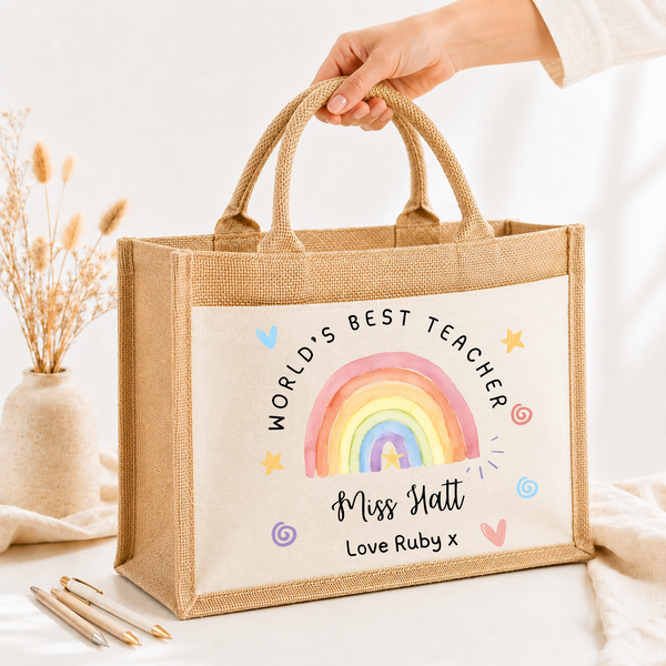 Personalised Rainbow Teacher Tote Bag