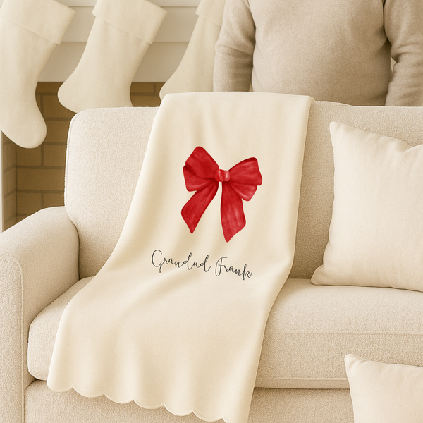 Personalised Bow Christmas Blanket – Custom Family Holiday Throw