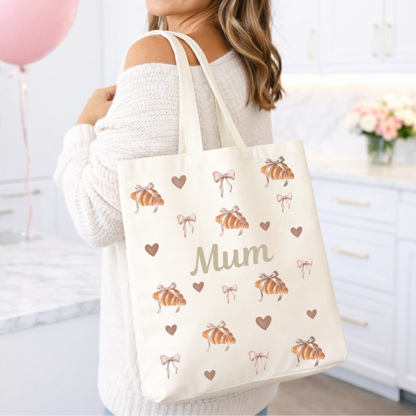 Personalised Breakfast Croissant Tote Bag For Mum
