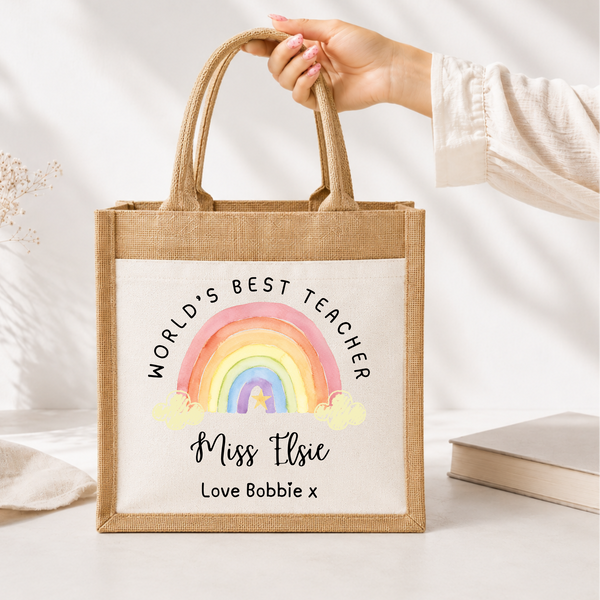 Personalised Rainbow Teacher Tote Bag