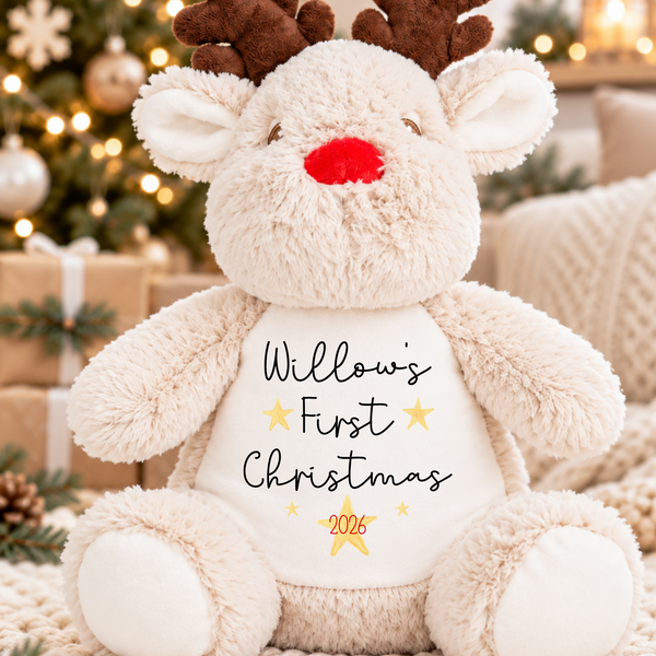 Personalised 1st Christmas Reindeer Soft Toy,Baby's 1st Christmas Custom Name Teddy Gift
