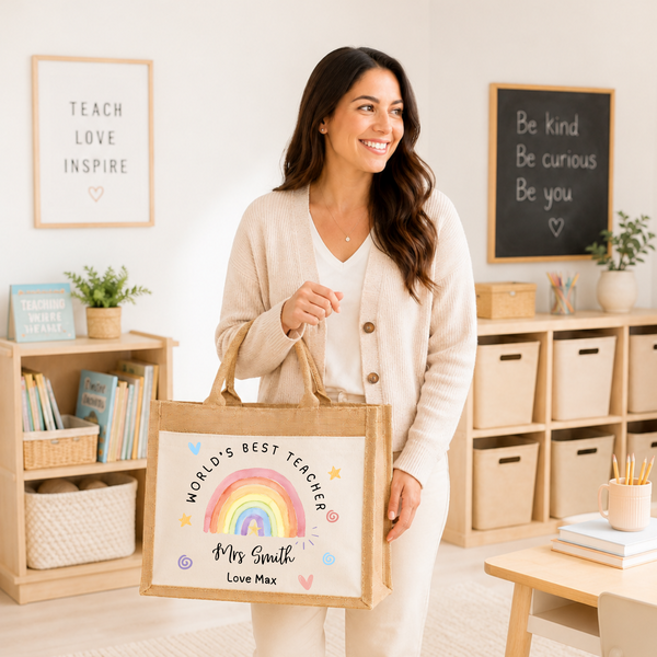 Personalised Rainbow Teacher Tote Bag