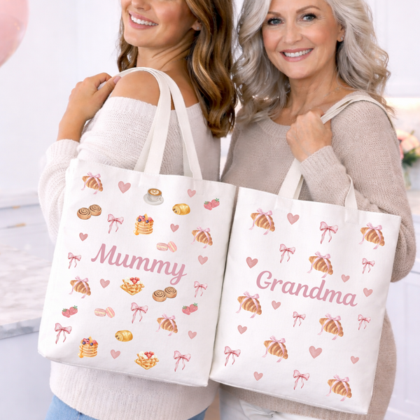 Personalised Breakfast Croissant Tote Bag For Mum