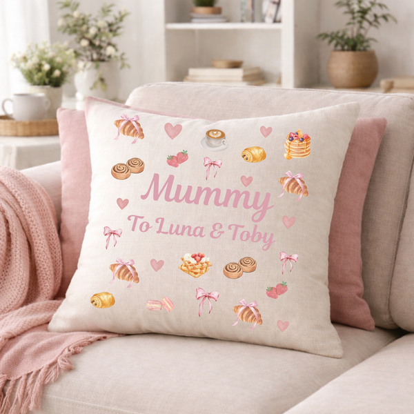 Personalised Breakfast Croissant Cushion For Mum