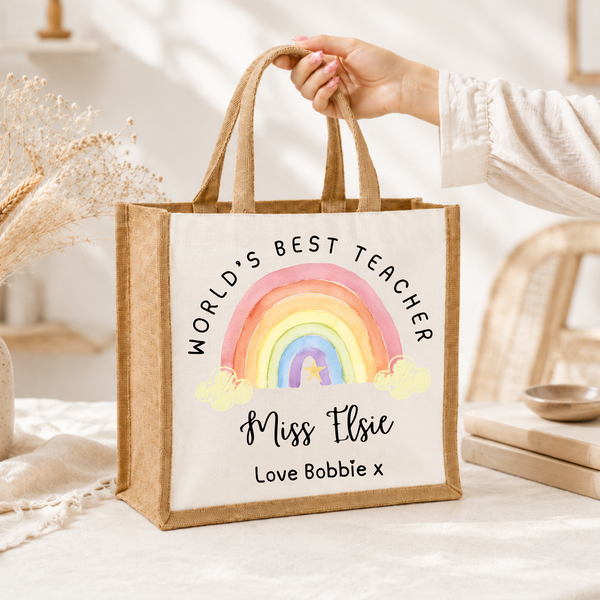 Personalised Rainbow Teacher Tote Bag