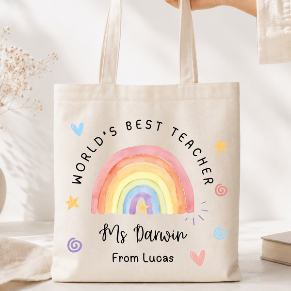 Personalised Rainbow Teacher Tote Bag