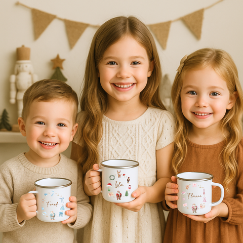 Personalised Kids Christmas Santa Enamel Mug & Coaster