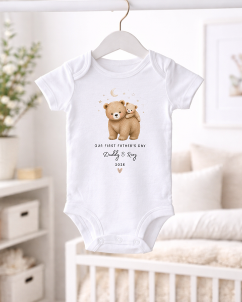 Personalised First Father's Day Baby Vest, Bib, Sleepsuit & T-Shirt | Daddy and Baby Bear Gift