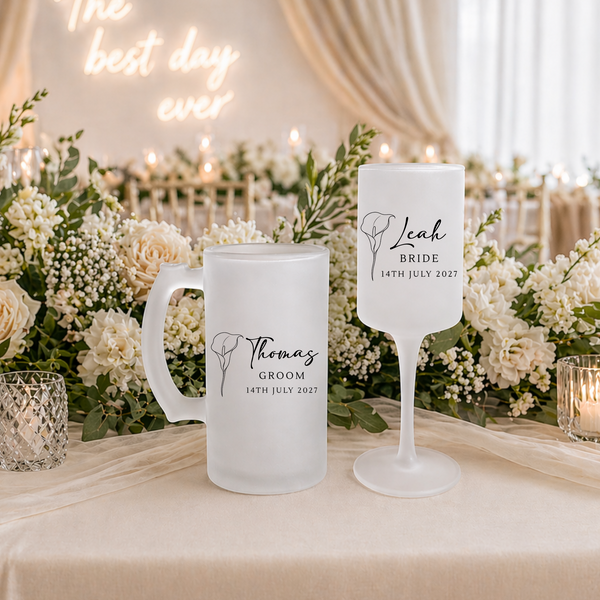 Personalised Calla Lily Wedding Glasses