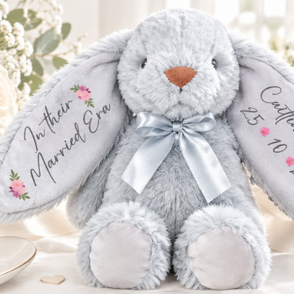 Personalised Wedding Grey Bunny - Gifts For Couples