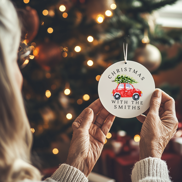 Personalised Christmas Car Hanging Ceramic Bauble