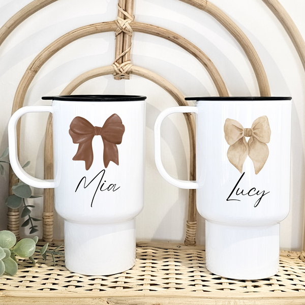 Personalised Bow Travel Mug For Christmas - Tumbler Cup