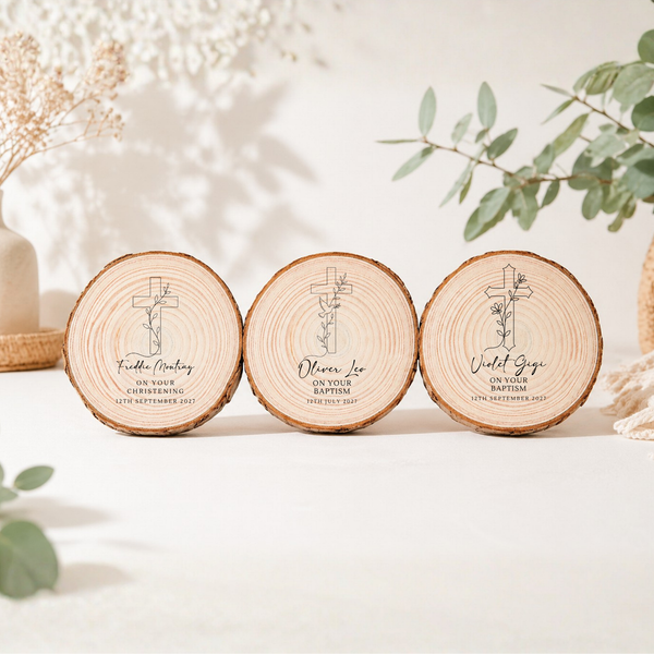 Personalised Wooden Christening/Baptism Soft Toy & Plaque