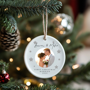 Personalised First Christmas Married Ceramic Bauble