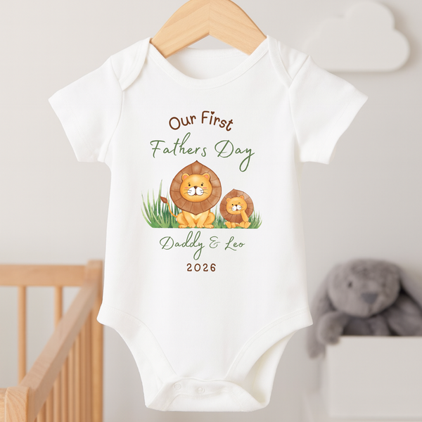 Personalised 'Our First Father's Day' Baby Vest, Sleepsuit, T-Shirt & Bib