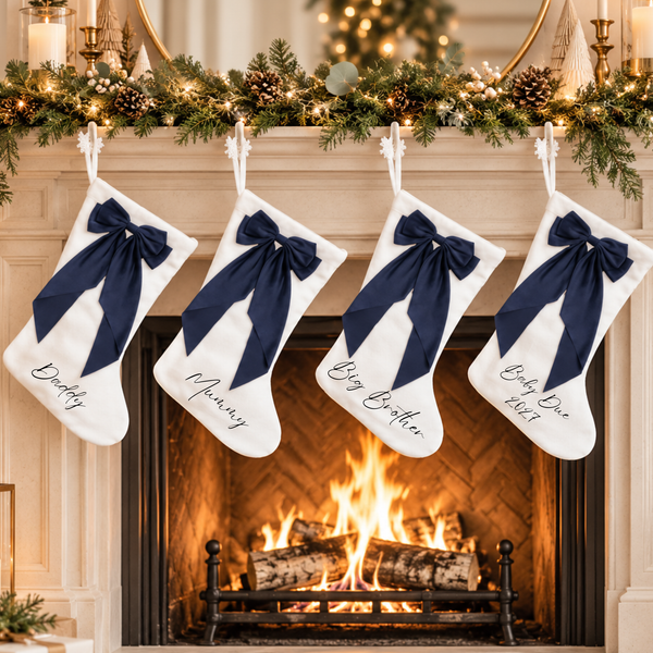 Personalised Christmas Stocking with Satin Bow | Matching Family & Siblings