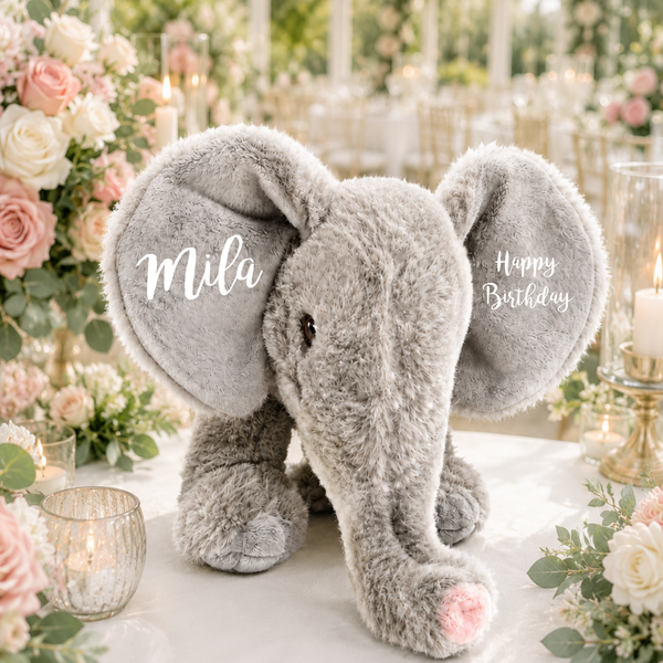 Personalised Eco-Friendly Birthday Elephant Soft Toy