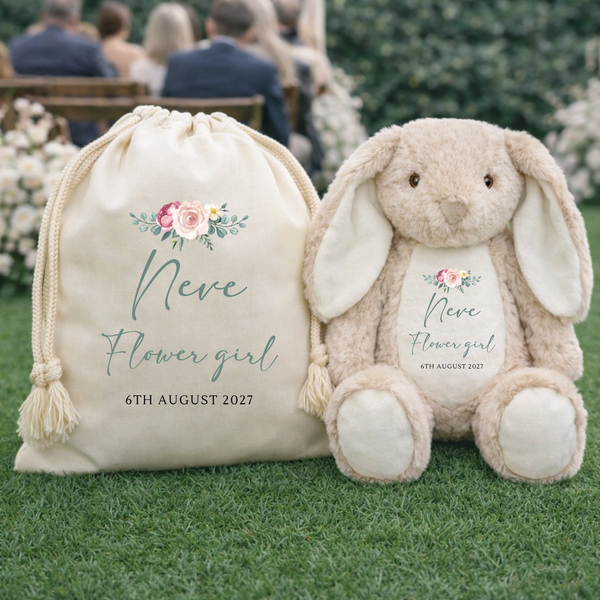 Personalised Wedding Party Gift Sack & Soft Toy Set