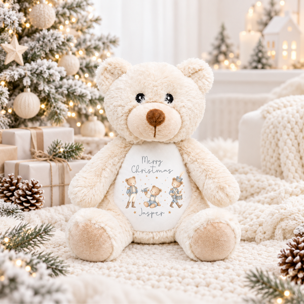 Personalised Bear First Christmas Soft Toy - Reindeer, Present Sack