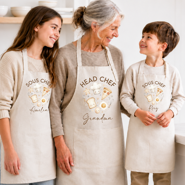Personalised Family Apron Set | Matching Head Chef & Sous Chef Aprons