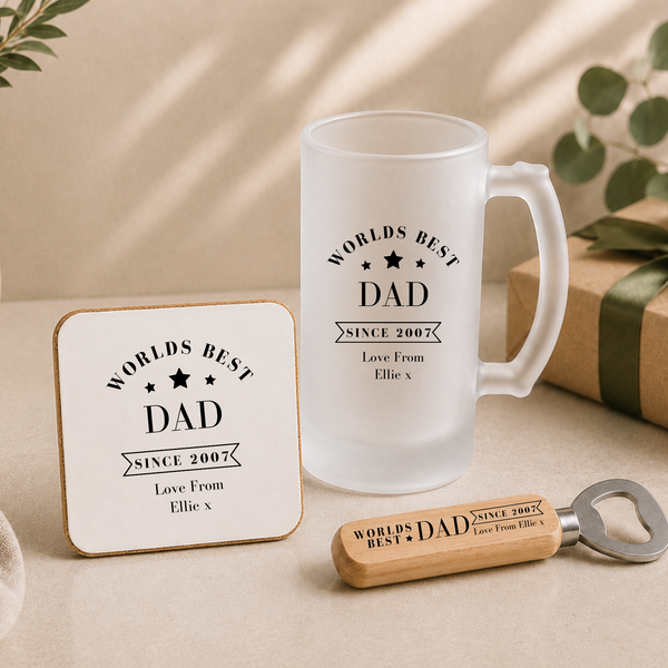 Personalised Dad Beer Stein | Fathers Day Gift Set | Worlds Best Dad