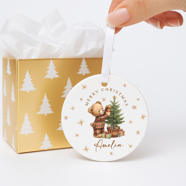 Personalised Teddy Bear Ceramic Hanging Bauble