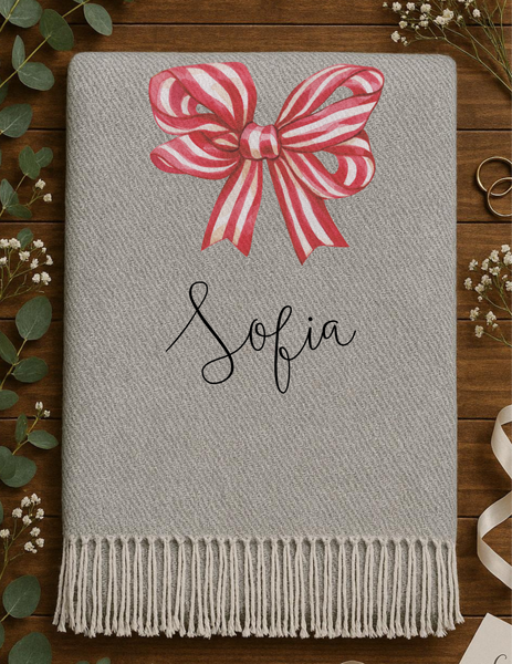 Personalised Bow Christmas Blanket – Custom Family Holiday Throw