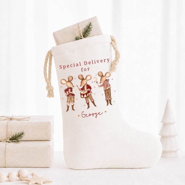 Personalised Baby’s First Christmas Stocking & Sack – Christmas Mice