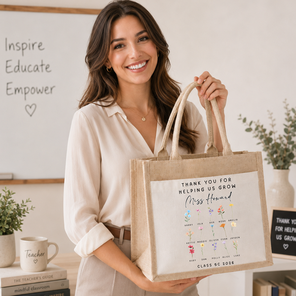 Personalised Teacher Jute Bag | Class Flower Thank You Teacher Gift