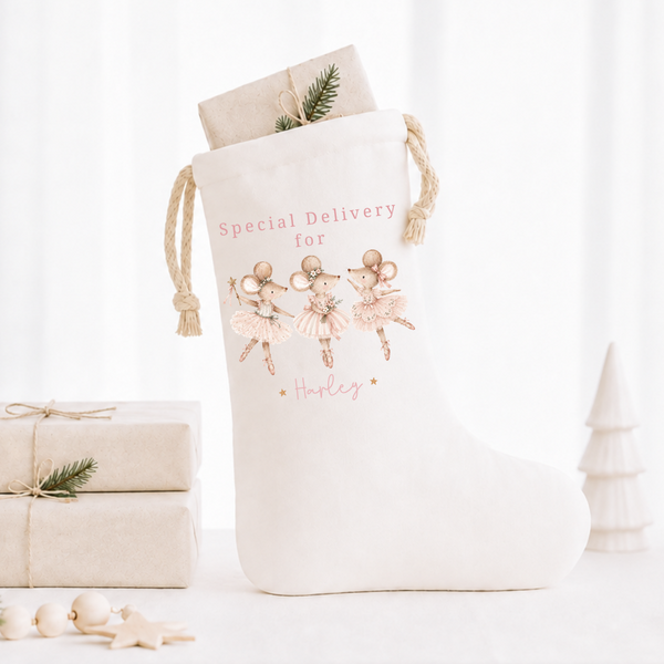 Personalised Baby’s First Christmas Stocking & Sack – Christmas Mice