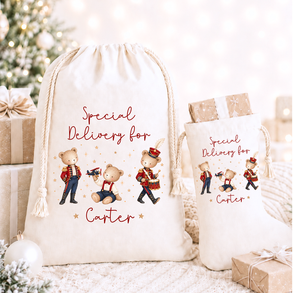 Personalised Teddy Bear Christmas Stockings & Santa Sacks