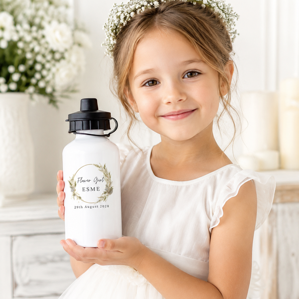 Personalised Flower Girl Water Bottle, Wedding Gift