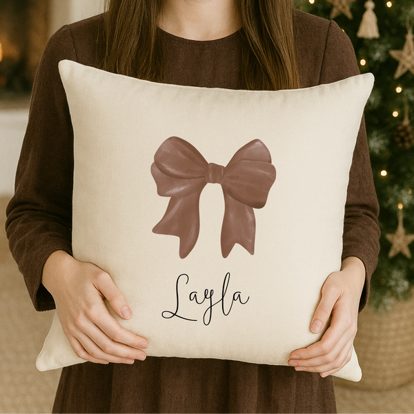Personalised Bow Christmas Cushion – Custom Family Festive Pillow