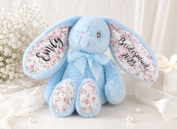 Personalised Blue Bunny with Floral Ears for Bridesmaids