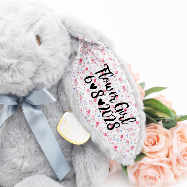 Personalised 14" Grey Floral Bunny for Flower Girl