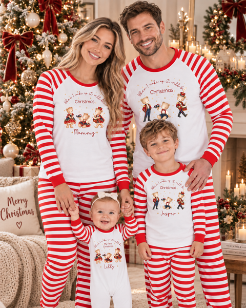 Personalised First Christmas Bear Pyjamas & Baby Sleepsuits – Matching Family PJs