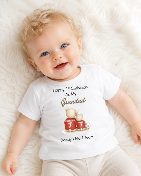 Personalised Football Bear Baby Christmas Outfit, Bib, Vest & Sleepsuit