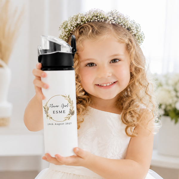 Personalised Flower Girl Water Bottle, Wedding Gift
