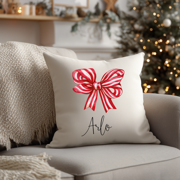 Personalised Bow Christmas Cushion – Custom Family Festive Pillow