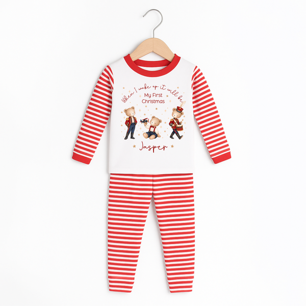 Personalised First Christmas Bear Pyjamas & Baby Sleepsuits – Matching Family PJs